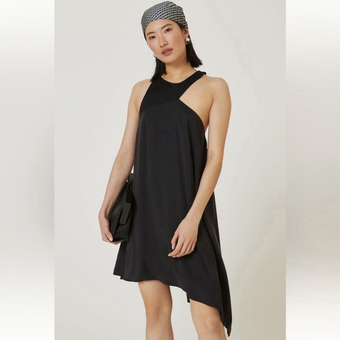 Anthropologie Mixed Up Black Mini Asymmetrical Dress Size 14